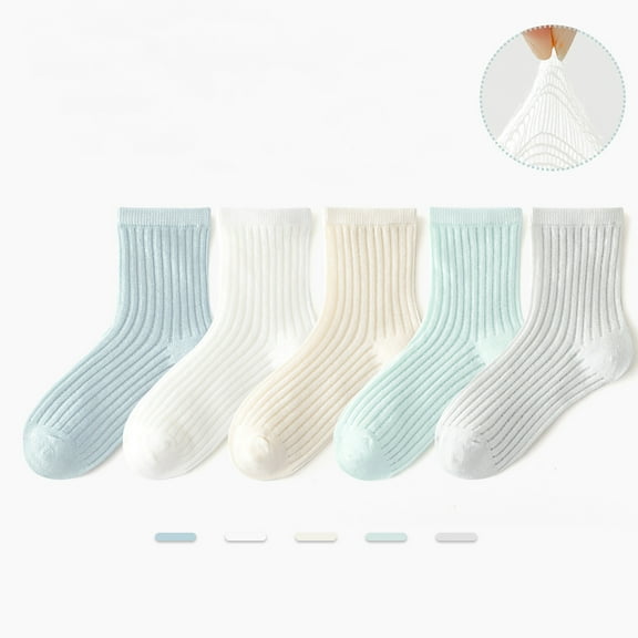 Bnwani Toddler Socks for Boys Cotton Crew Stacked Thin Socks Gray 6-8 Years 5 Pack