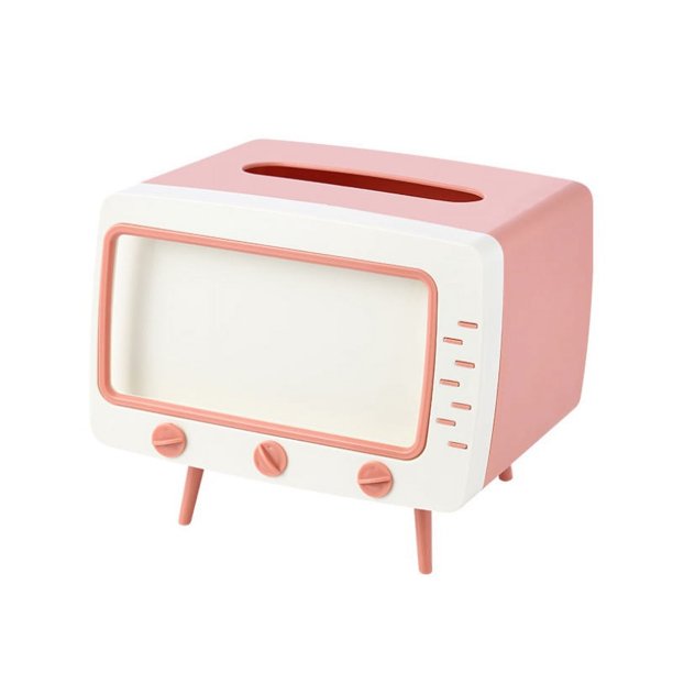 Caja de pañuelos multifuncional, creativa, para escritorio, para TV, caja de almacenamiento retro con soporte para teléfono móvil