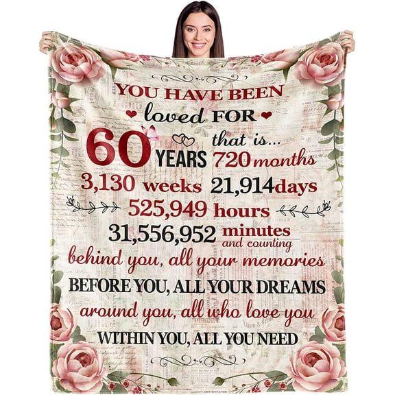 60th Birthday Gifts for Women Blanket 60 Year Old Birthday Gifts for Women Turning 60 Unique 60th Birthday Gifts for Her Funny 60th Birthday Decorations for Women Him Wife Sister Mom Friends 60" x 50"