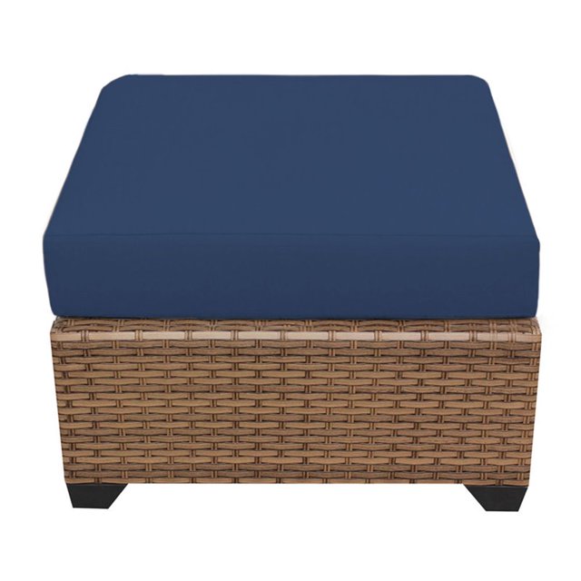 TK Classic Laguna Wicker Patio Square Ottoman in Navy