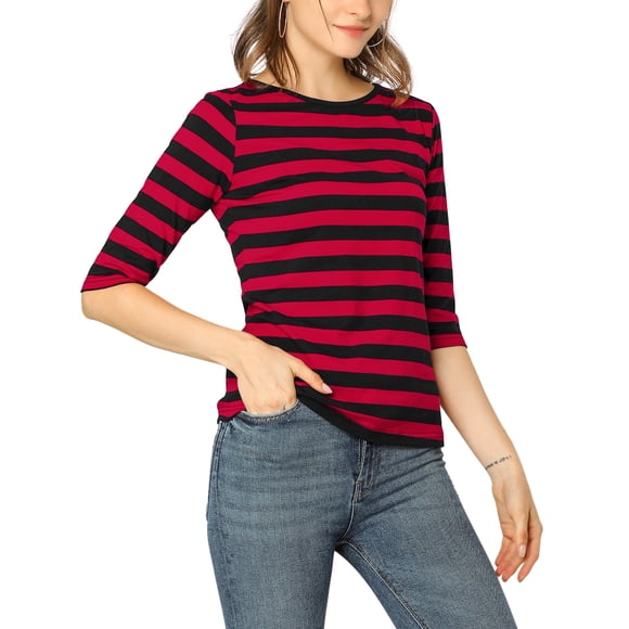 Disfraz de Día de San Patricio para mujer Mangas en el codo Top Cuello redondo Camiseta ajustada Camiseta estampada informal negro rojo XXL