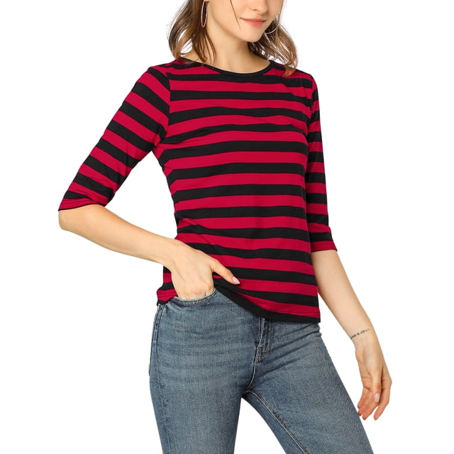 Disfraz de Día de San Patricio para mujer Mangas en el codo Top Cuello redondo Camiseta ajustada Camiseta estampada informal negro rojo XXL