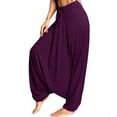thumbnail image 2 of AWZXDE Women's Solid Color High-Waisted Balloon Yoga Pants with Drawstring Waist, Relaxed Fit, Wide Leg, Comfortable for Exercise and Lounging Purple,L, 2 of 7