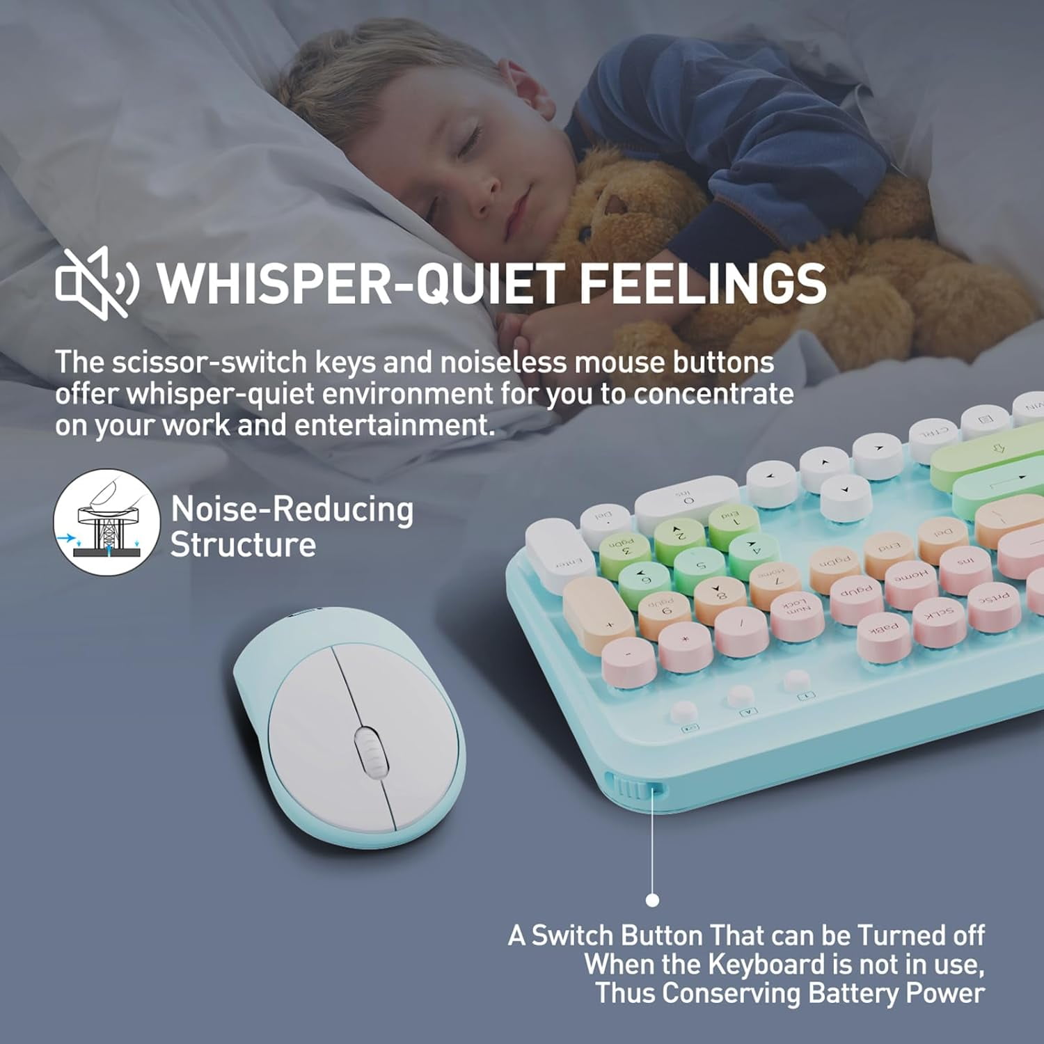 2.4GHz Wireless Keyboard and Mouse Set with Switch Button - Full-Size Keyboard - Compatible for Windows/Laptop/PC