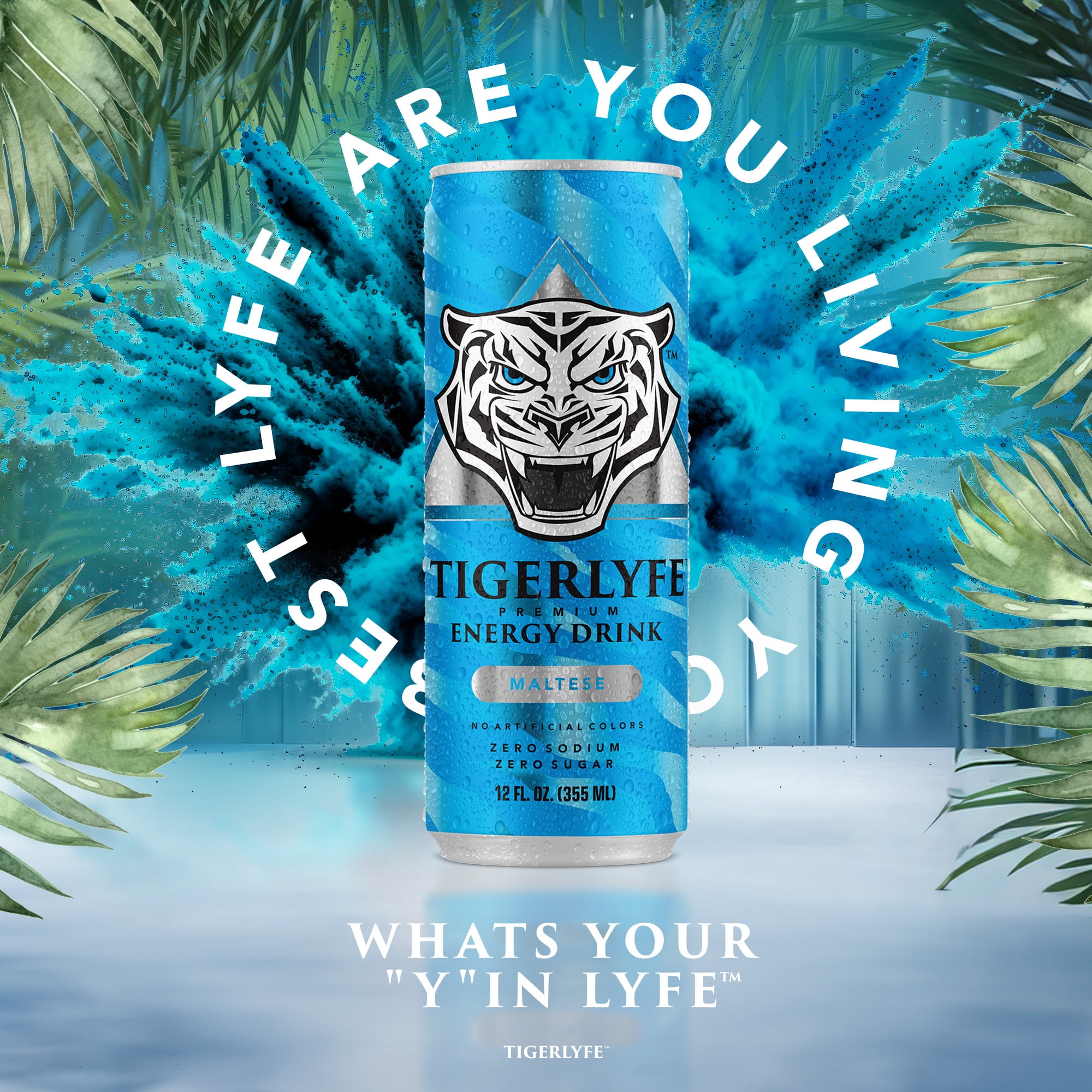 TIGERLYFE Sugar-Free Energy Drink 12-Pack, Zero Calorie & Carb, 12oz Slim Cans with B Vitamins & Electrolytes for Energy Boost & Hydration (Maltese)