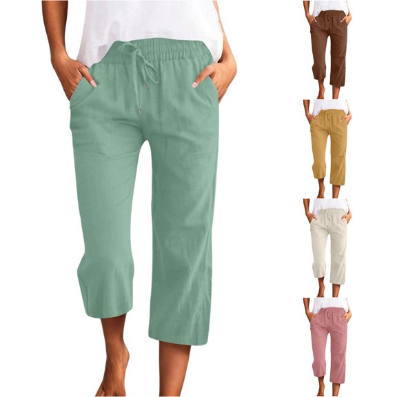Glisme Womens Pants Elastic Waist Relax Fit Trousers Straight Leg Slacks With Pocket Trend Clothes Green Xl