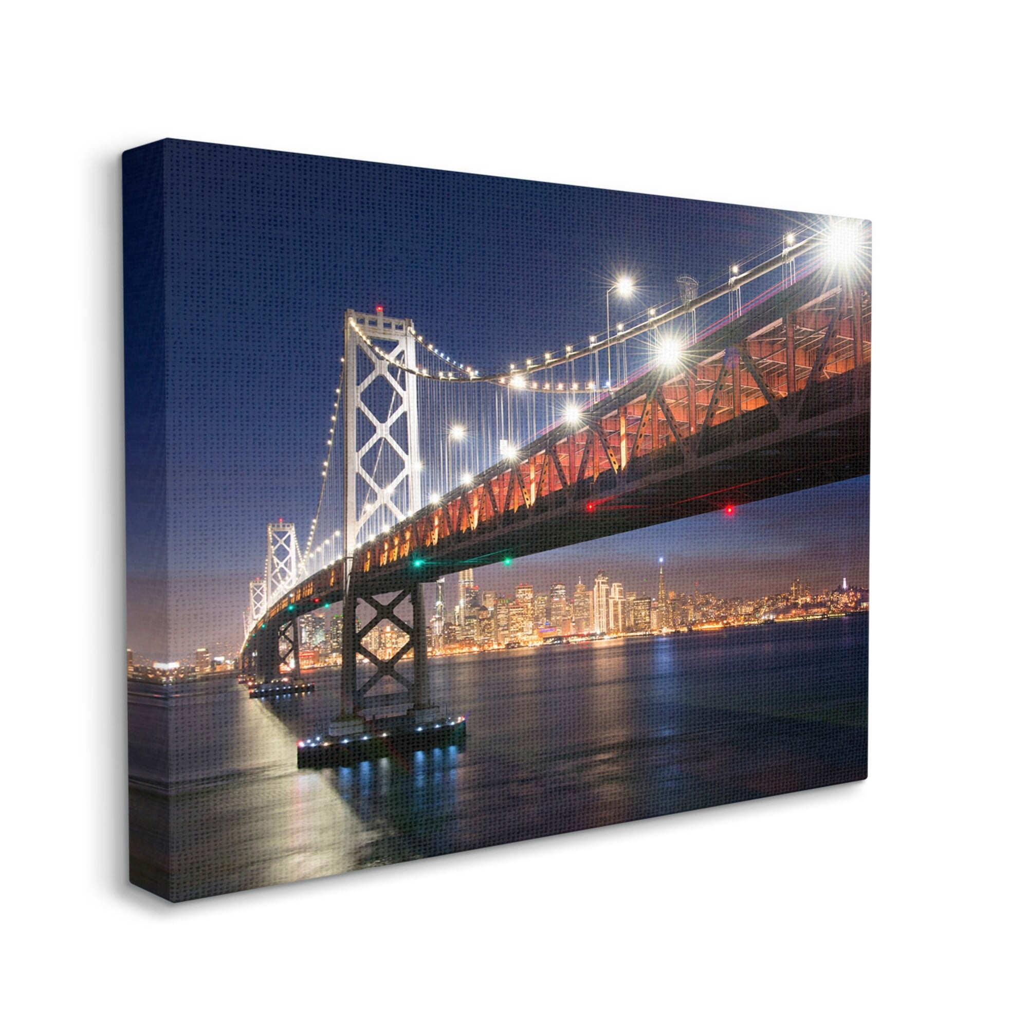 Stupell Industries Illuminated Water Ocean Bridge Urban City Skyline Canvas Wall Art, 20 x 16, Design by John Gavrilis