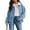 Blue, variant on Chouyatou Women's Warm Sherpa Collar Denim Jacket Faux Fur Collar Denim Coat Trucker Jacket