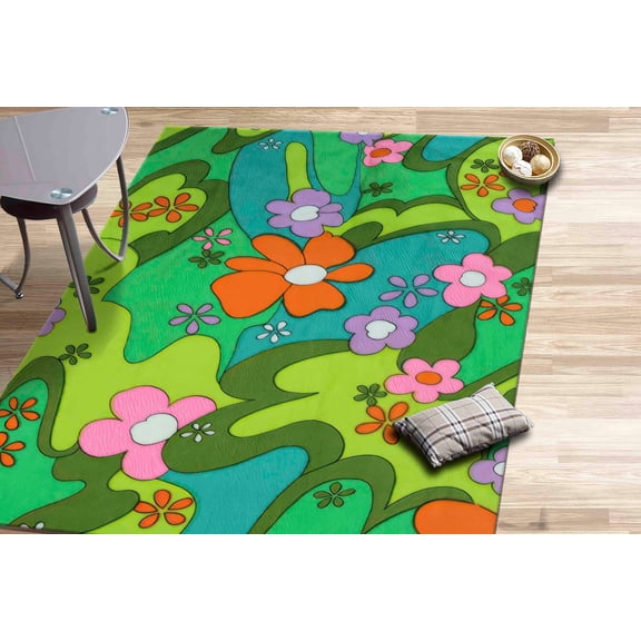 Home Decor Rug, Pattern Rug, Nursery Rug, Personalized Gifts, Groovy Tangerine Flower Rugs, Trippy Danish Rug, Floral Rug, Colorful Rug, 2.6'x5' - 80x150 cm