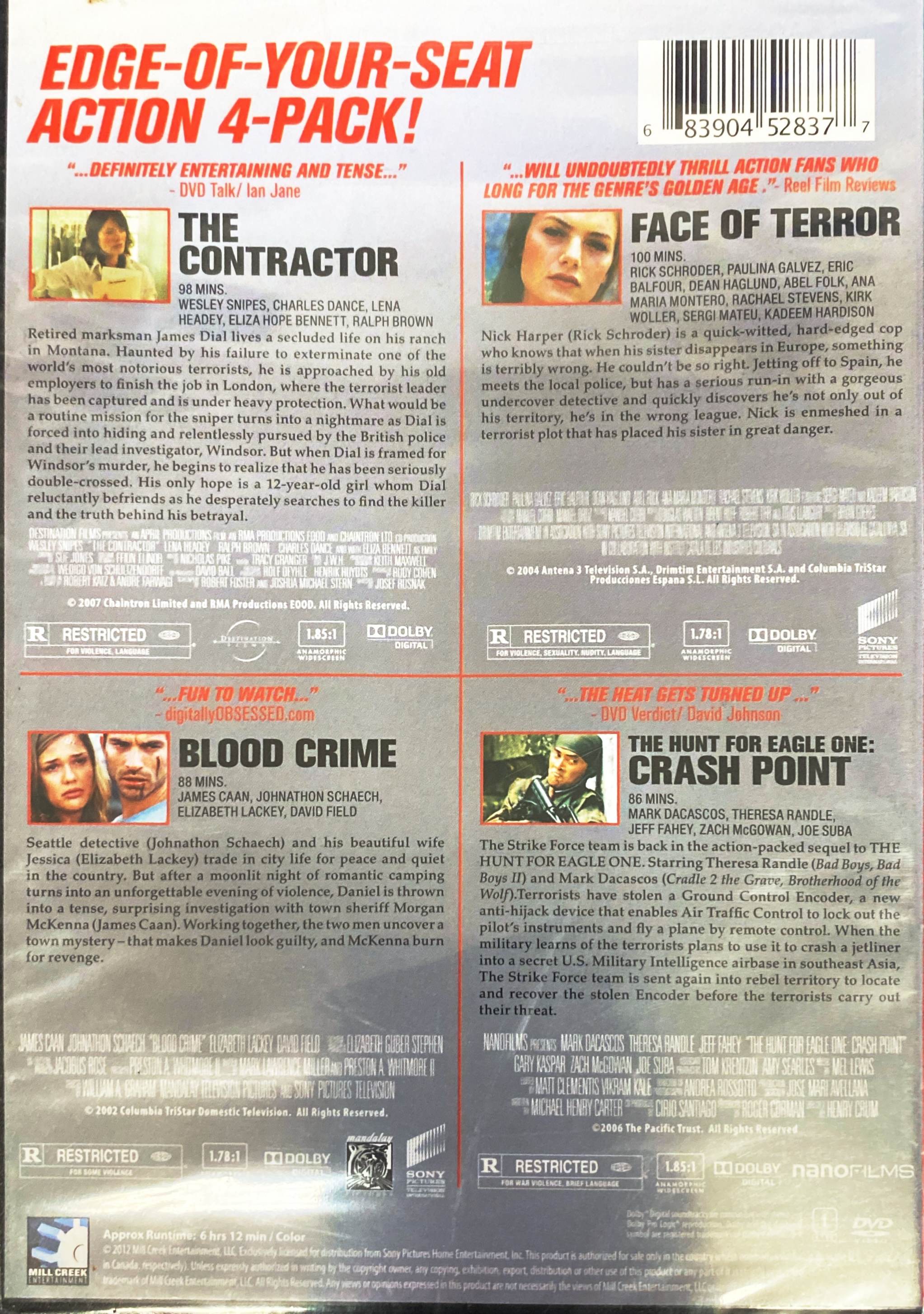 4 MOVIE-CONTRACTOR/FACE OF TER/BLOOD CRIME/HUNT FOR EAGLE ONE (DVD/2 DISC) (DVD) - image 2 of 2
