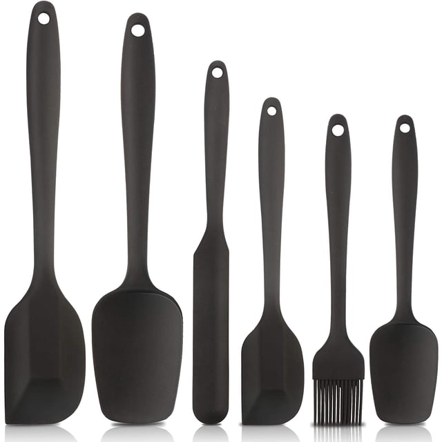 Heat Resistant Silicone Spatulas, Bakeware Set of 6 Non-Stick Ergonomic Cooking Baking Mixing Rubber Spatula Kitchen Utensils, Black