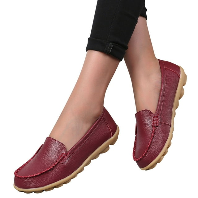Dakaela Mocassins pour Femmes à Enfiler Décontractés Conduite Travail Plats Bout Rond Mocassins Chaussures de Marche Bordeaux 9