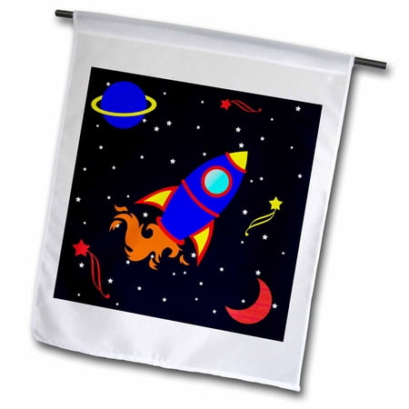 3dRose Cute Blue Boy Cute Rocket Ship in Space - Garden Flag, 12 by 18-inch