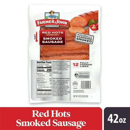 Farmer John Red Hots Fully Cooked Hardwood Smoked Sausage, 42 oz
