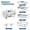 thumbnail image 2 of 8QT Chafing Dish Set 2/4/6 Pack Stainless Steel, Double Compartment Rectangular Food Warmer with Pans, Portable Buffet Server for Catering Weddings Parties, 2 of 8