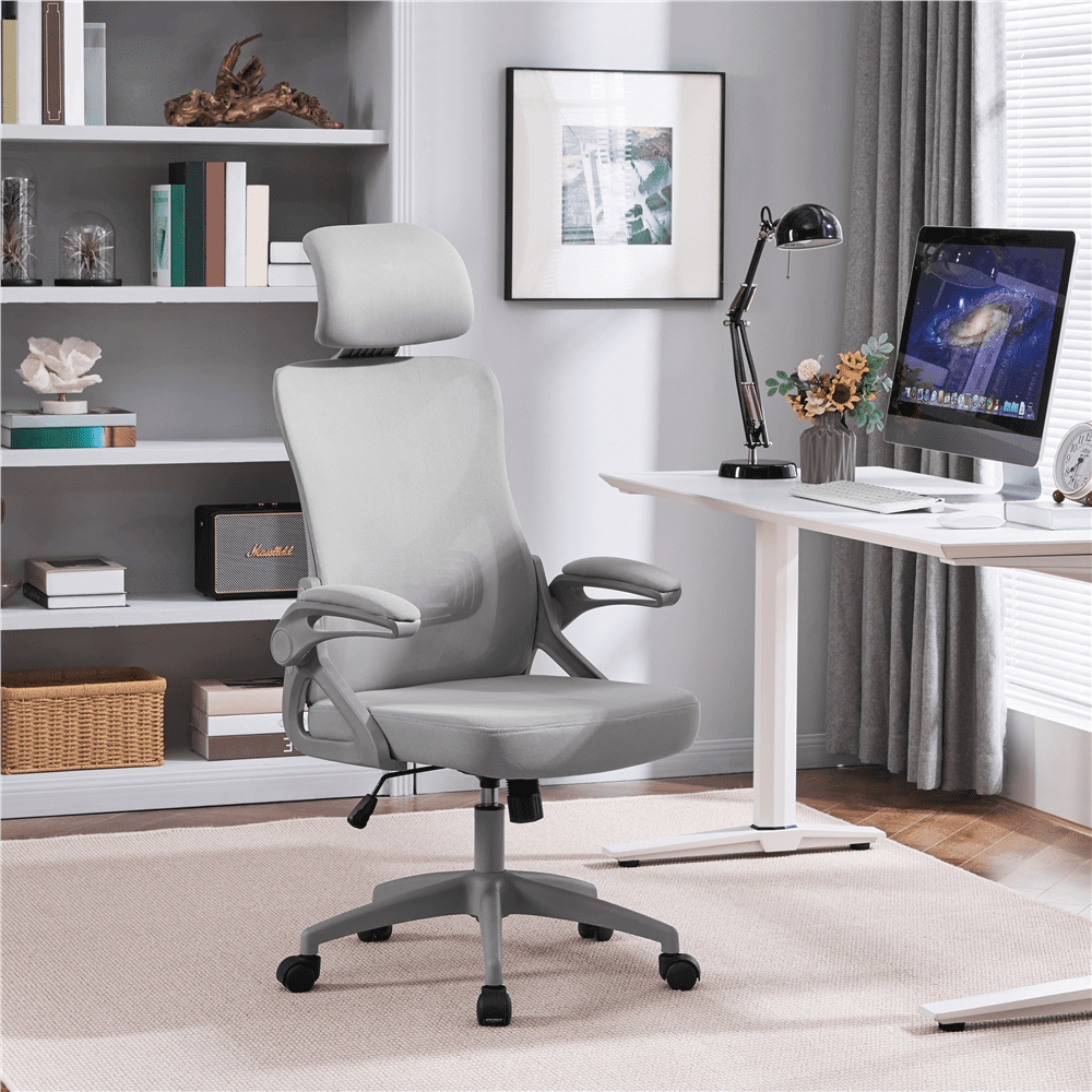 Alden Design High Back Ergonomic Mesh Office Chair with Padded Headrest, Gray
