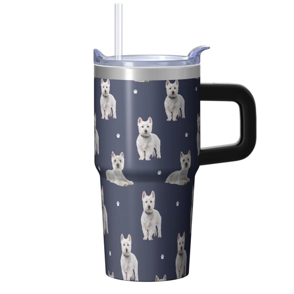 20OZ Insulated Dog Daily Use Tumbler with Handle Straw and Lid Paw Print Coffee Cup for Women Friends Great Holiday Birthday Presents Fits Most Car Cup Holders