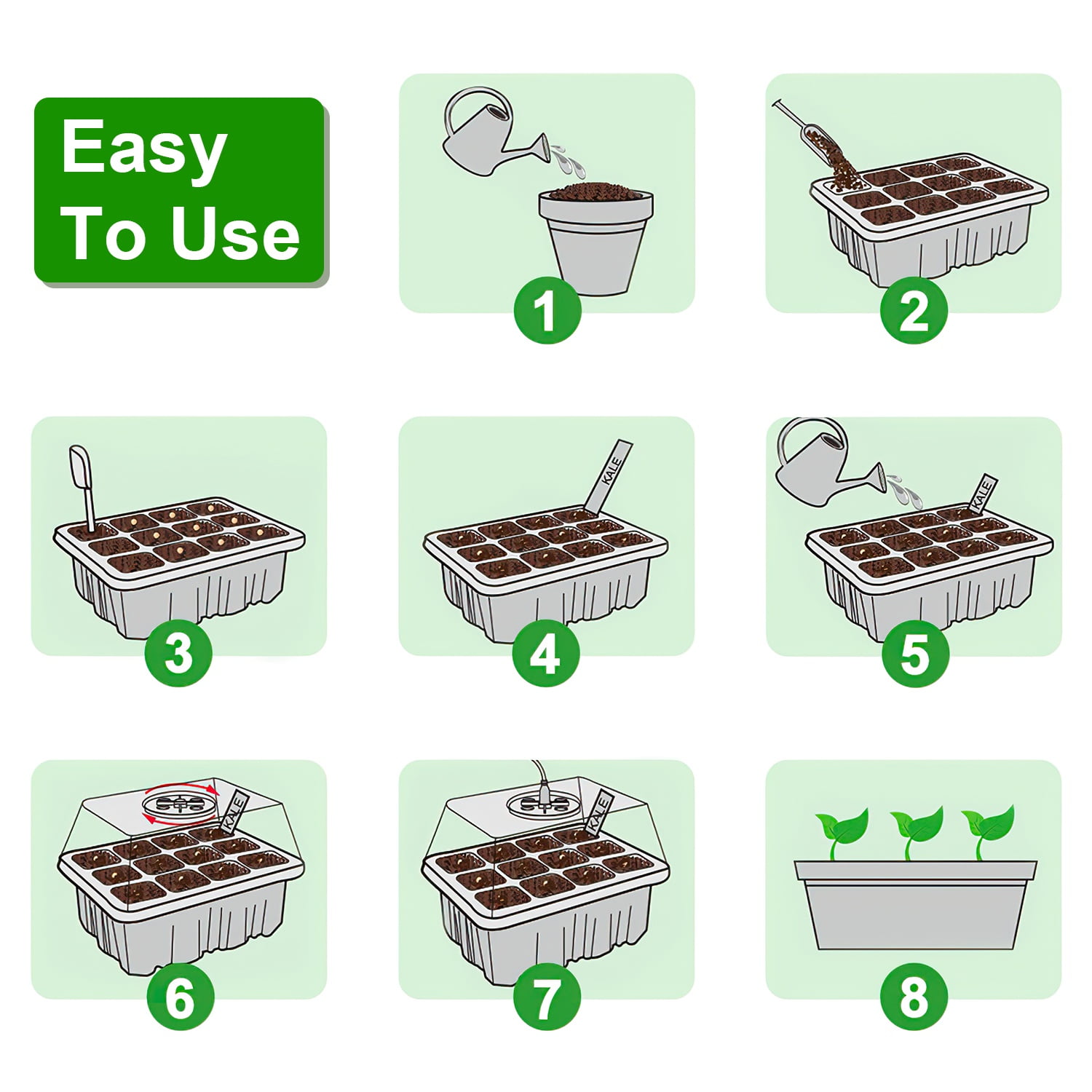 iMounTEK Seed Starter Tray With Grow Light, 5 Pack Humidity Dome Seed Starter Kit with 5-Level Brightness 4 Timers for Indoor Greenhouse