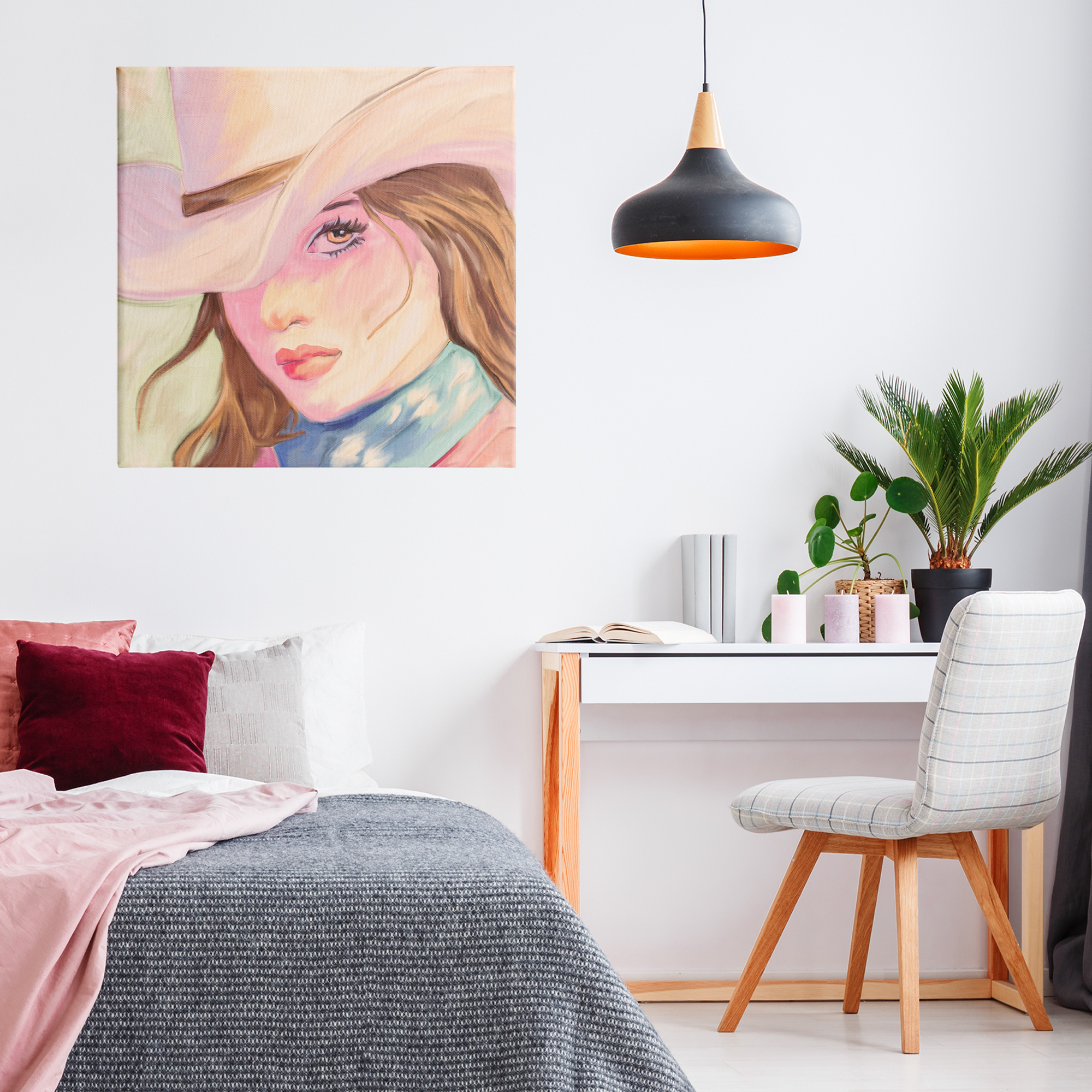 Pastel Cowgirl Brunette Canvas Wall Art, design by Kim Allen