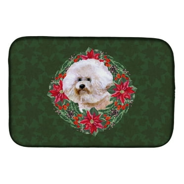 Caroline's Treasures Bichon Frise #2 Poinsetta Wreath Dish Drying Mat