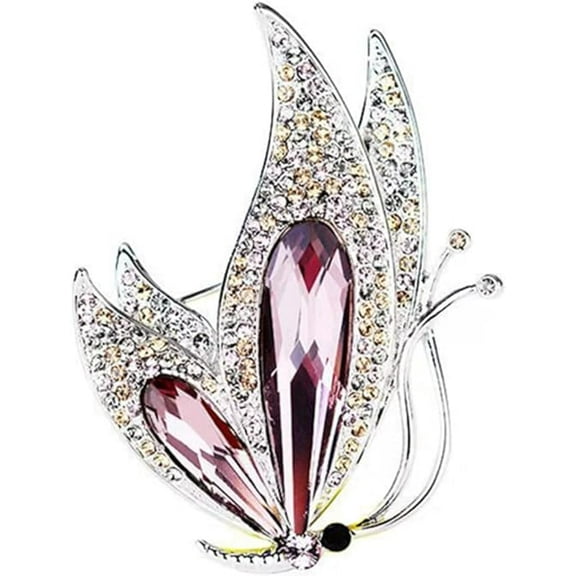 Zhuge Vintage Rhinestone Crystal Inlaid Butterfly Brooch Women Party Elegant Insect Enamel Pins(Purple)