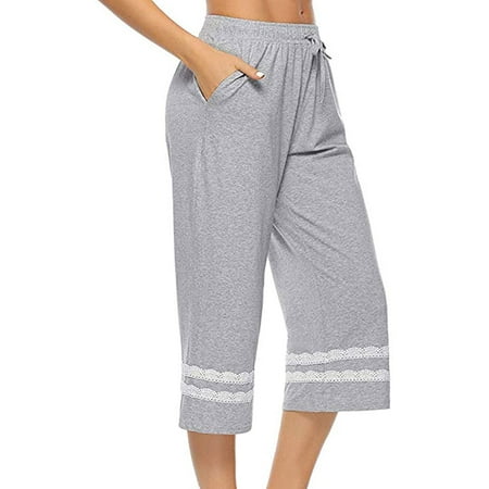

Canis Women’s Pajama Pants Cropped Striped Loose High Waist Sleepwear Bottoms