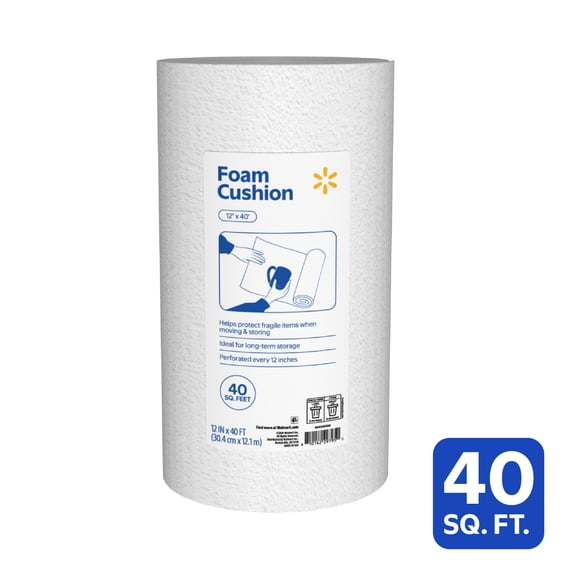 Walmart White Foam Cushion Roll, 12" x 40", Lightweight Padding, Perforated for Easy Use