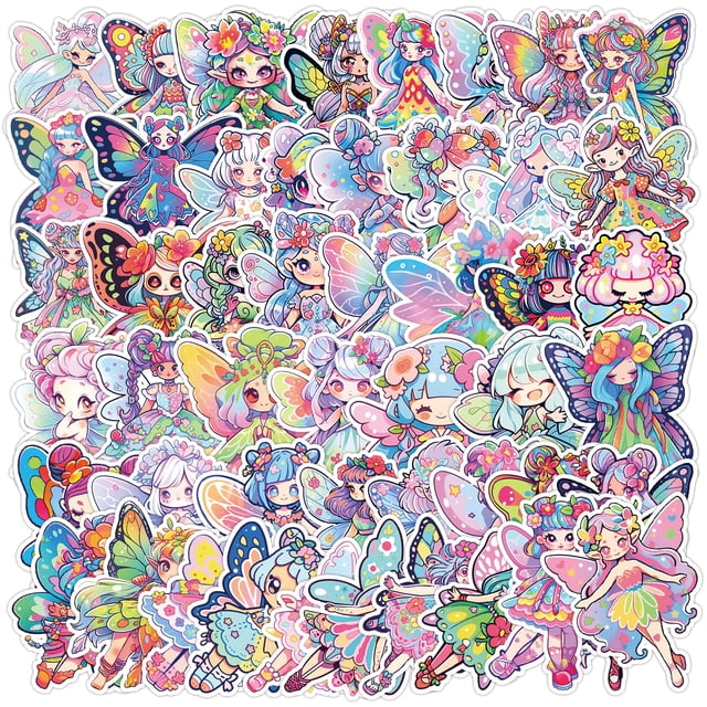 Adhesivos con dibujos animados de hadas y elfos para álbumes de recortes, impermeables, 50 unidades