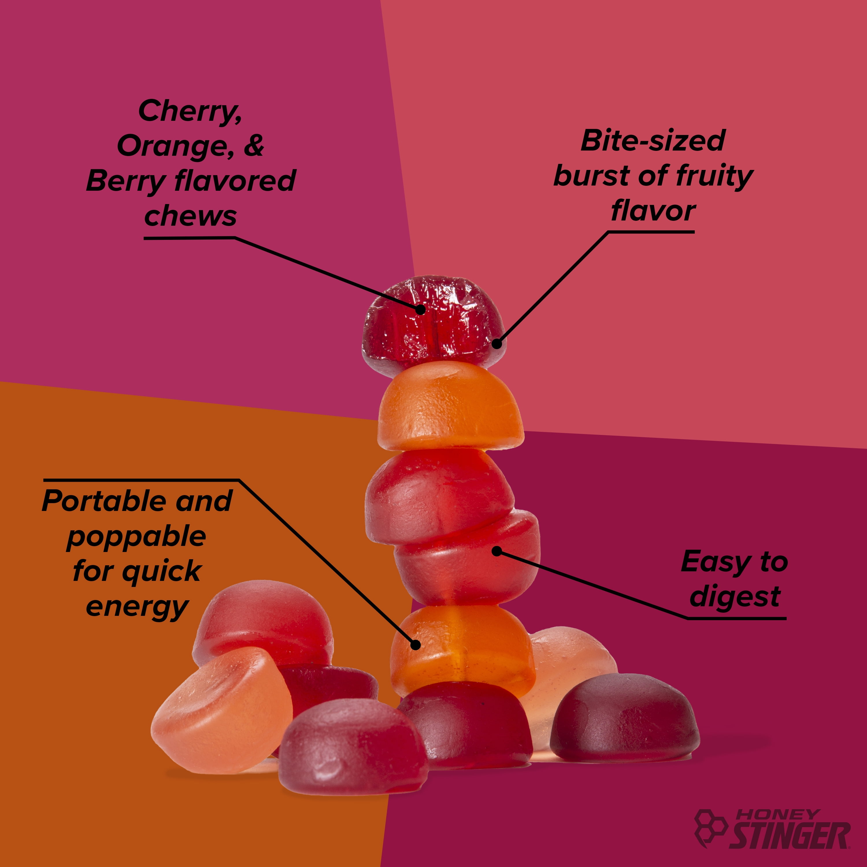 Honey Stinger Organic Gluten-Free Energy Chew, Fruit Smoothie, 4 Count Box