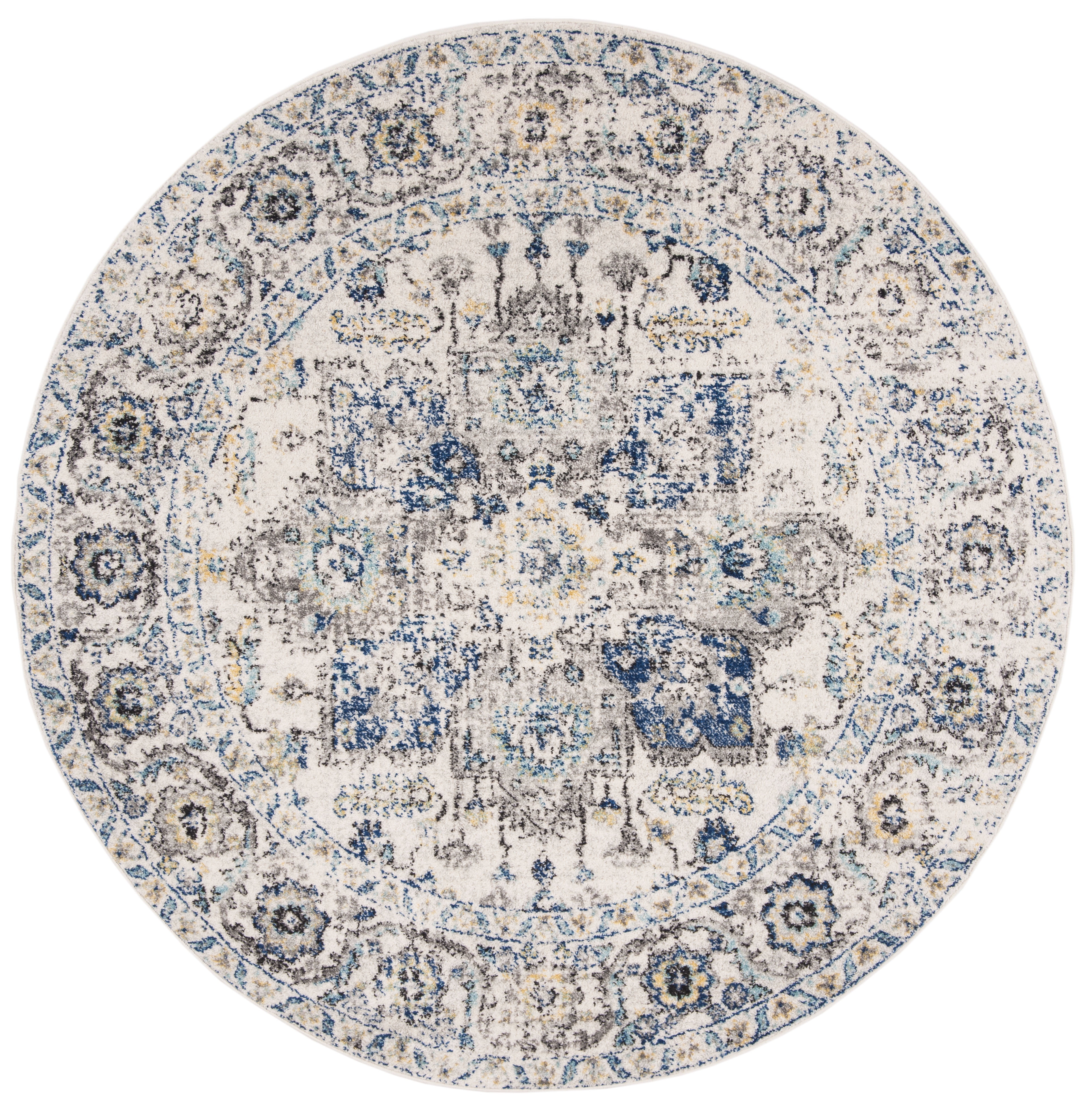 SAFAVIEH Madison Katina Oriental Area Rug, Grey/Ivory, 8' x 8' Round - Traditional Design, Grey & Ivory, Non-Shedding & Easy Cleaning, Ideal for Living Room, Bedroom, Dining Space