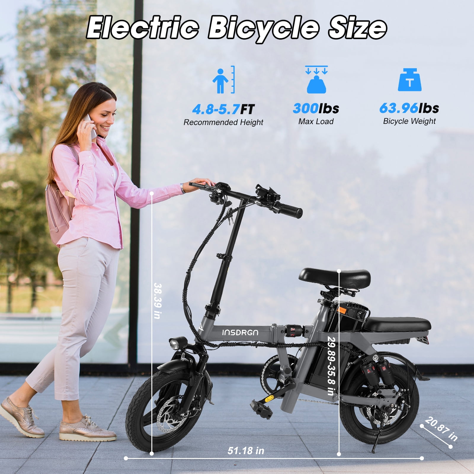 INSDRGN Folding Electric Bike for Teenager and Adults, 10.4AH 48V Battery 14" Electric Bike 500W Motor, 28 Miles Range, Mini Ebike for City Commuter, UL2849
