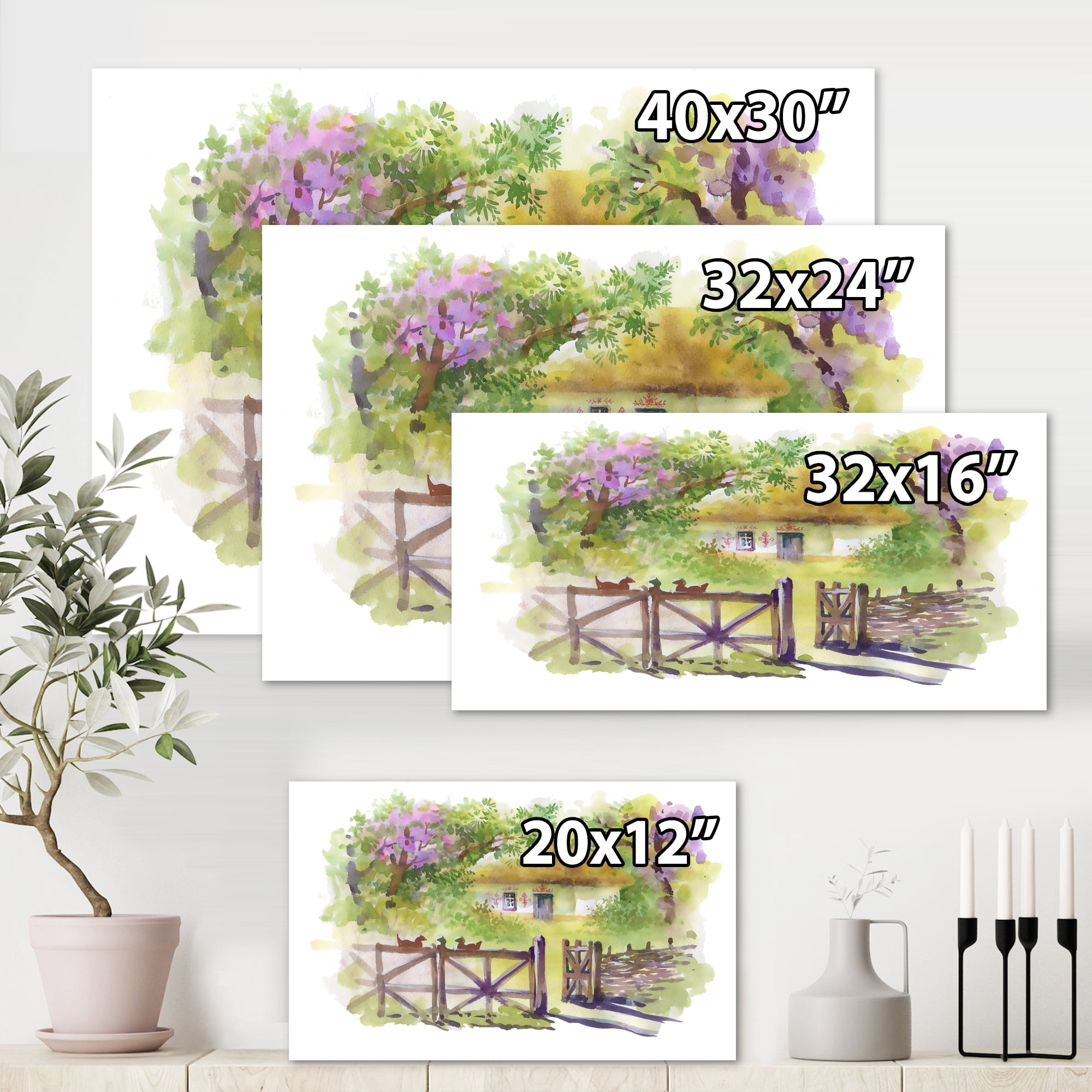 Designart ' Impression of Rustic Cottage In The Woods ' Traditional Canvas Wall Art Print