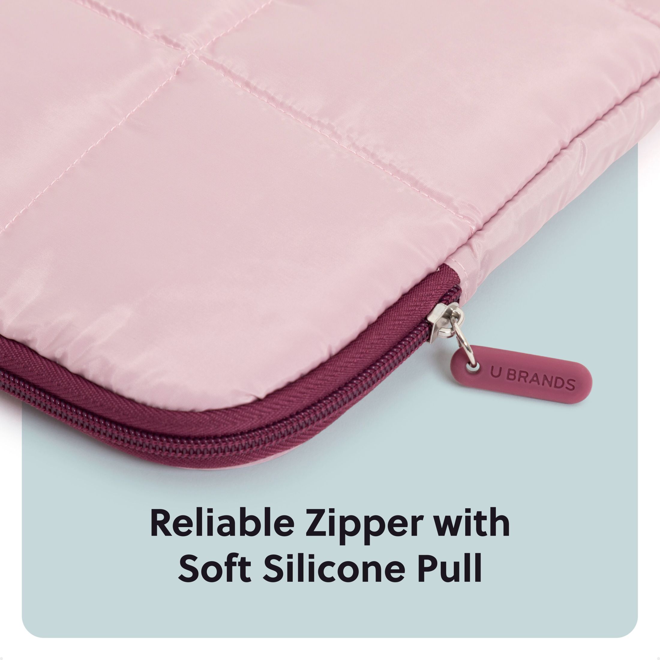 U BRANDS Nylon Puffer Laptop Sleeve, 15 inch, Rose Pink photo 4
