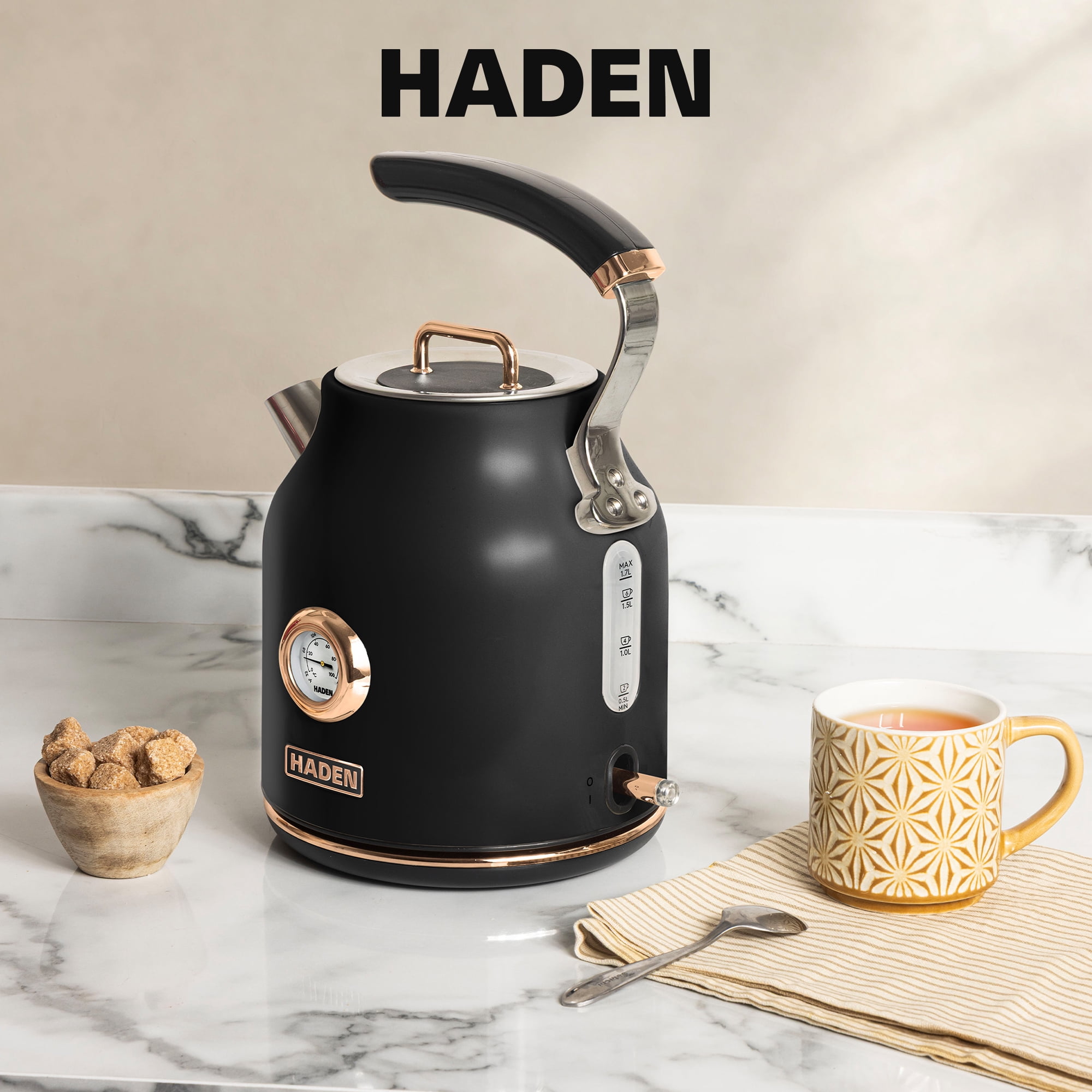 Haden Dorset 1.7 Liter Stainless Steel Electric Kettle, Black / Copper - 75070