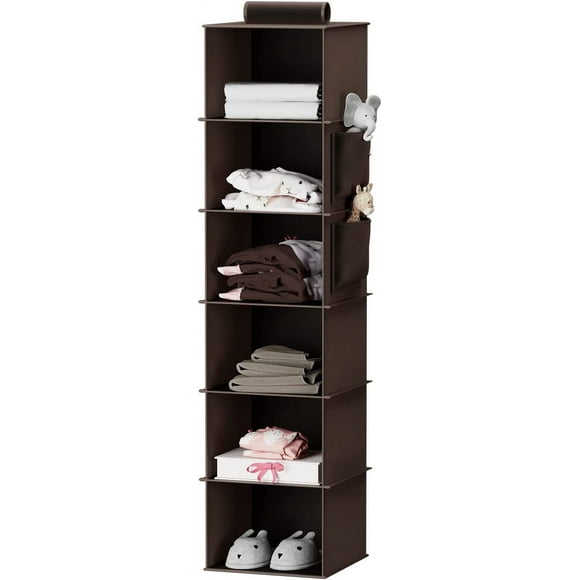 Hanging Closet Organizer 6-Shelf Closet Hanging Storage Shelves Brown