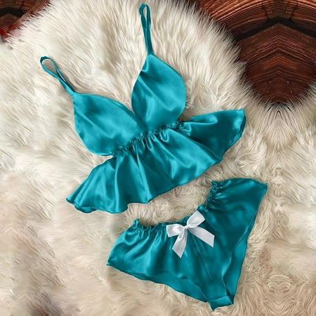 

OVTICZA Women s Lingerie Pajamas Set Casual 2 Piece Cami Crop Top Shorts Set Nighty Soft Pj Set Mint Green 2XL