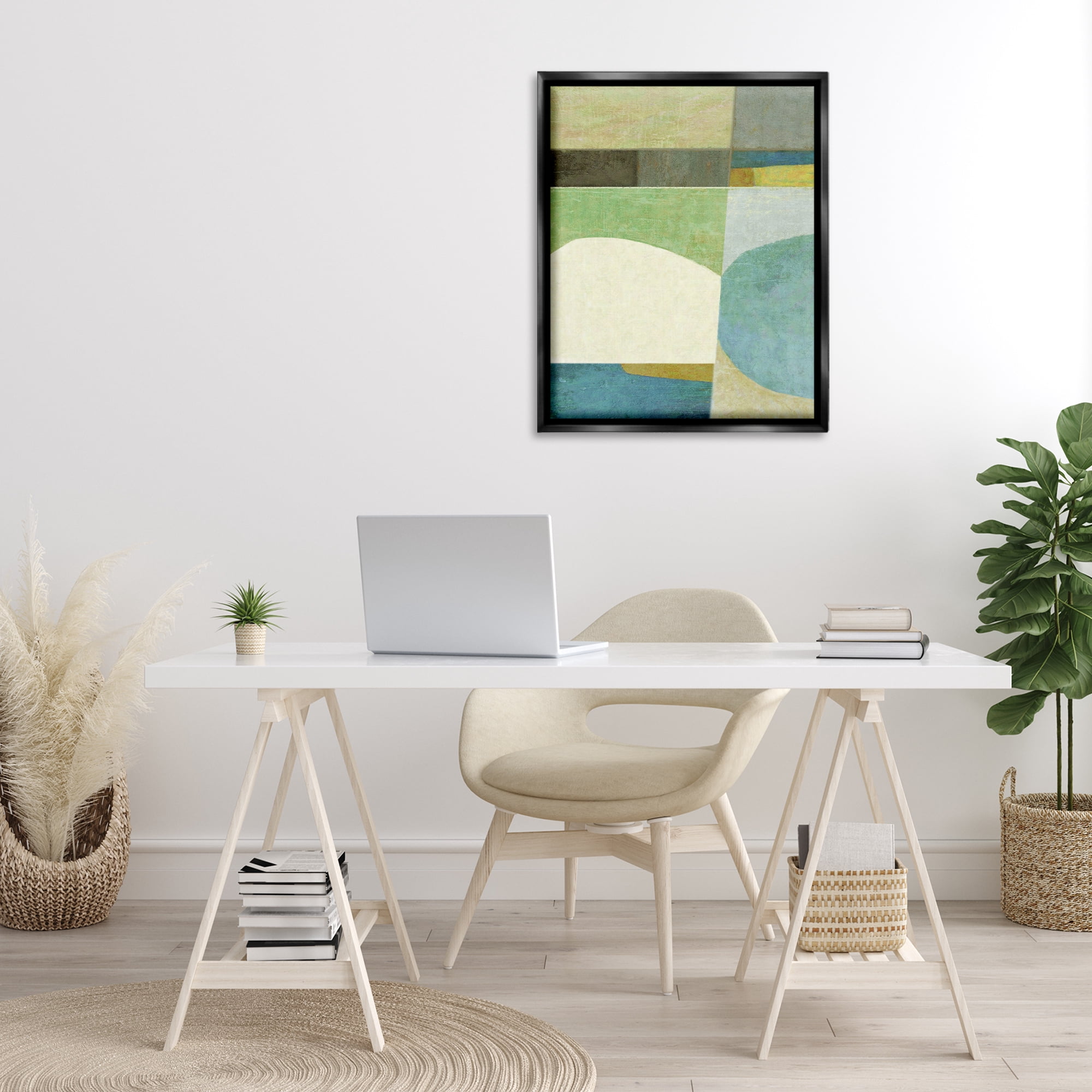 Stupell Industries Subtle Shapes Collage Abstract Painting Black Floater Framed Canvas Art Print Wall Art, 25 x 31