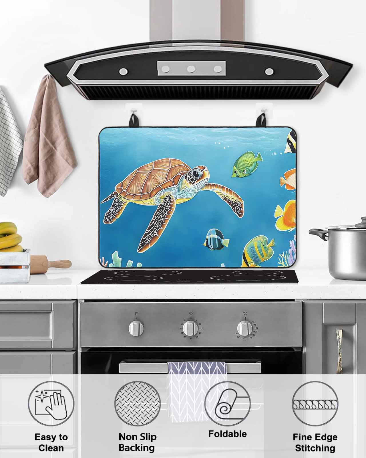 nqOlkjepod Large Induction Cooktop Protector Mat 24"x21", Sea Turtle Coastal Stove Top Covers for Electric Stove, Cartoon Ocean Nautical Decorative Stove Burner Cover Mats, Glass Top Stove Cover