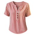 thumbnail image 4 of Endives Women's Short Sleeve T-shirt Striped T Shirts Plus Size V Neck Shirt for Women Summer Loose Fit Tops with Button Tshirt Shirts for Women Hot Sale, 4 of 4