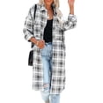thumbnail image 2 of Qiylii Women's Long Plaid Long Jacket, Casual Long Sleeve Button Down Shacket Jacket with Pockets, 2 of 5