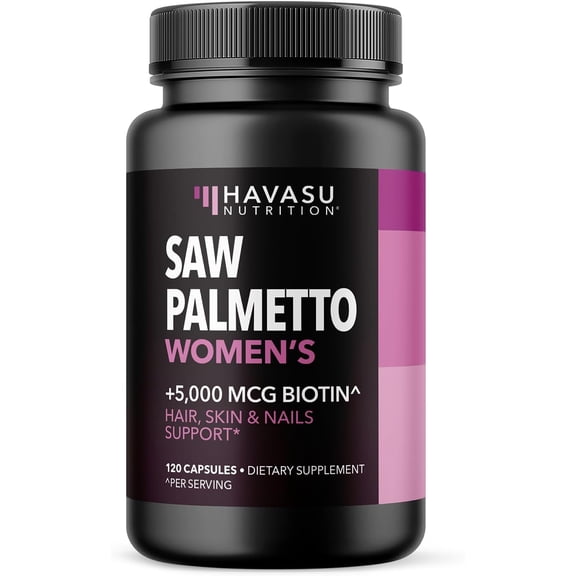 Saw Palmetto for Women   5000 mcg Biotin Supplement | DHT Blocker Hair Health Vitamins | Supports Stronger Appearance of Hair for Women Post-Partum | 2 Month Supply Vegan Women's Saw Palmetto