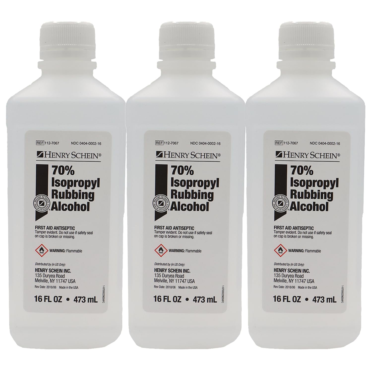Henry Schein 70% Isopropyl Rubbing Alcohol - First Aid Antiseptic, 16 fl oz (Pack of 3)