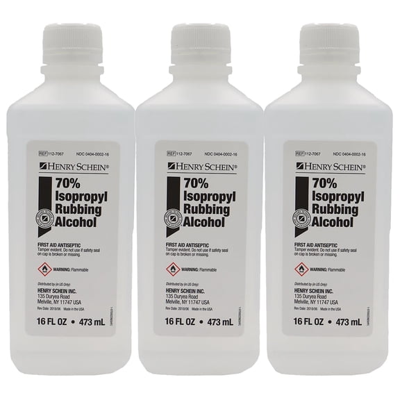Henry Schein 70% Isopropyl Rubbing Alcohol - First Aid Antiseptic, 16 fl oz (Pack of 3)