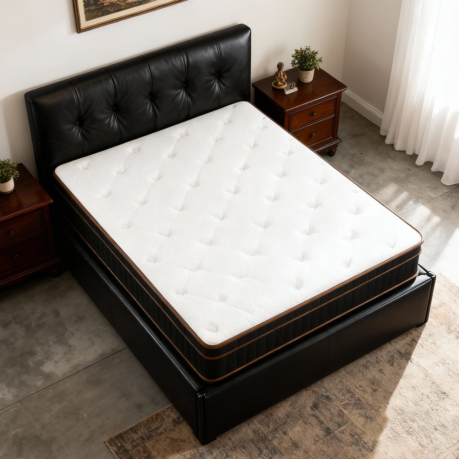 12 Inch Twin Spring Mattress, Medium Firm Mattress with White Surface Black-Gold Trim, USA Standard Size Mattress for Bedroom Guest Room Dorm RV
