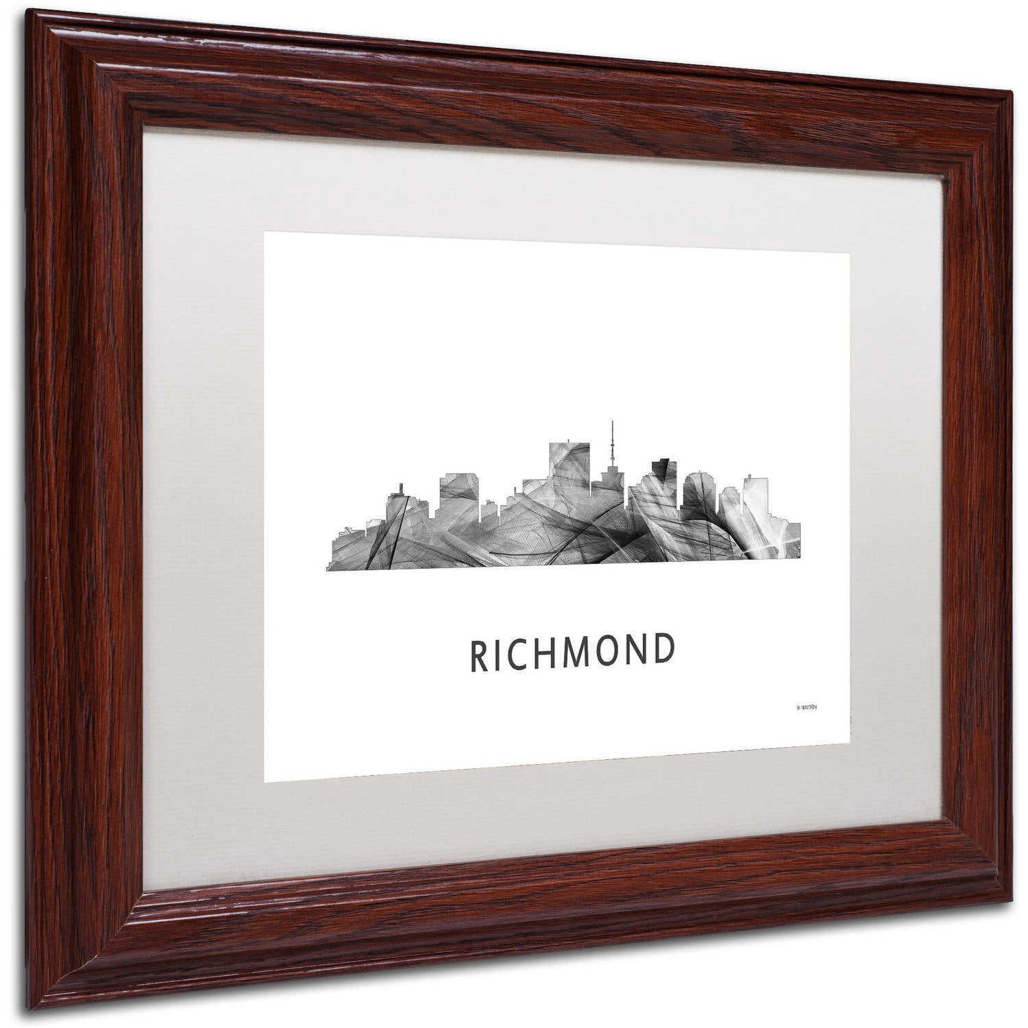 Trademark Fine Art 'Richmond Virginia Skyline WB-BW' Canvas Art by Marlene Watson, White Matte, Wood Frame