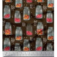 thumbnail image 1 of Soimoi Brown polyester Crepe Fabric Bottle Vase & Strawberry Fruits Print Sewing Fabric Yard 52 Inch Wide, 1 of 1