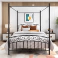 thumbnail image 2 of Metal Canopy Bed Frame with Ornate European Style Headboard & Footboard Sturdy Steel Holds 600lbs Perfectly Fits Your Mattress Easy DIY Assembly All Parts Included, Queen Black, 2 of 5