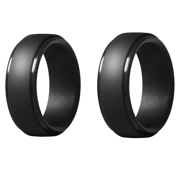 2Pcs 8Mm Black Men Silicone Cool Rings Women Rubber Wedding Ring Environmental Sports Ring- 7 & 8