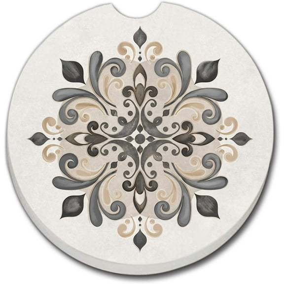 CounterArt Absorbent Stoneware Car Coaster, Neutral Mandala, Set of 2