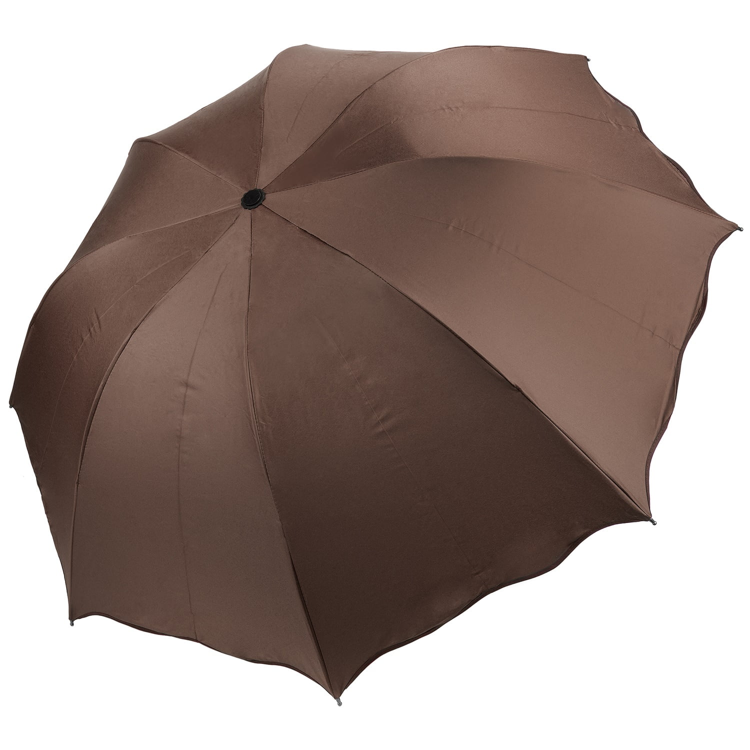 Lightweight Compact Travel Sized Windproof Nylon Umbrella With Scalloped Edges and Easy Open Button